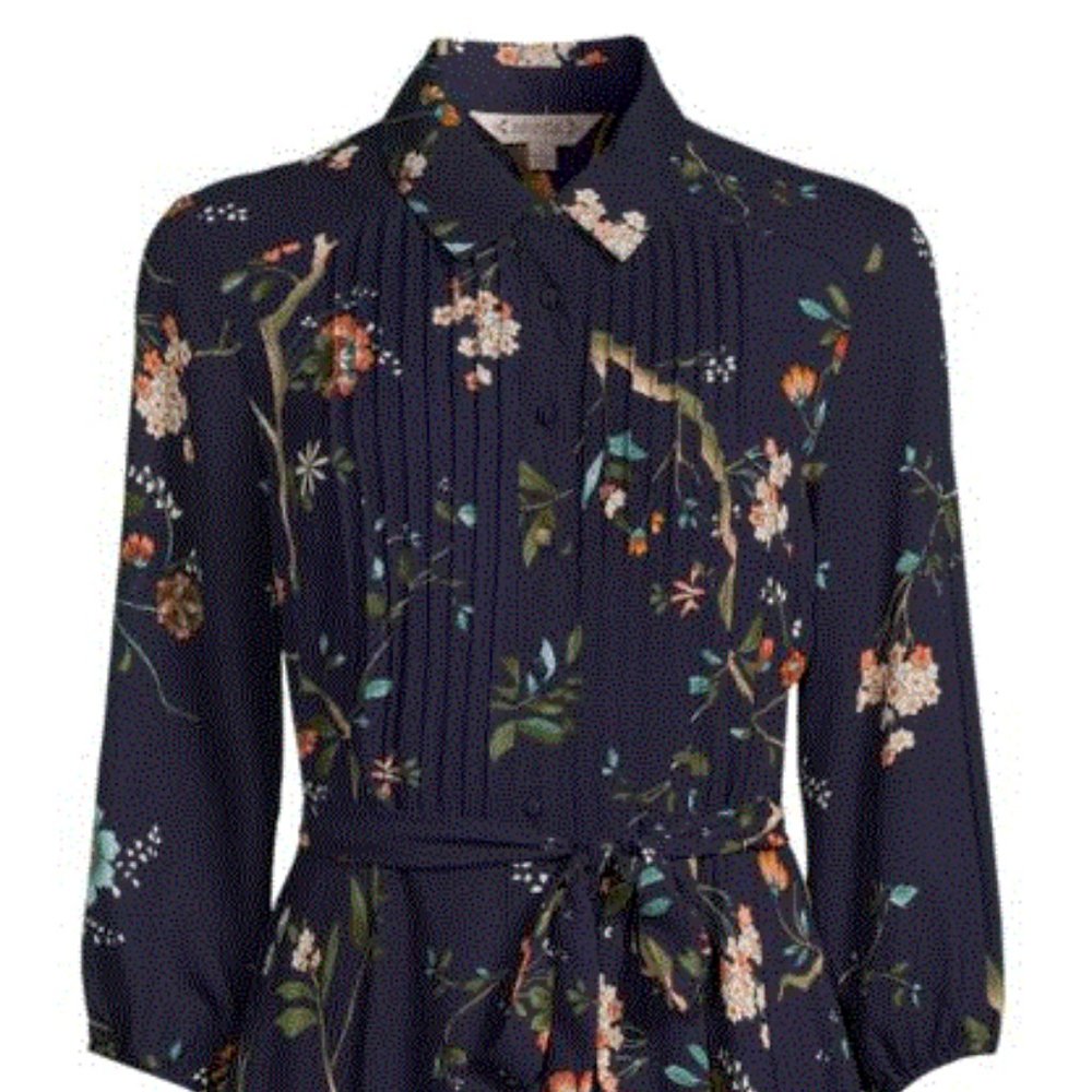 Nanette Lepore Black Floral Pintuck Shirt Dress, size 2